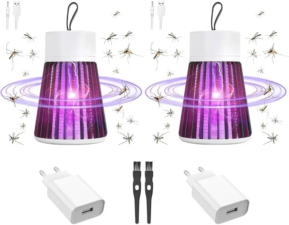 Kit com 2 Luminárias Abajur Mata Mosquito Repelente Elétrico, Armadilha Luz Ultravioleta Choque, Lâmpada Inseticida LED UV USB