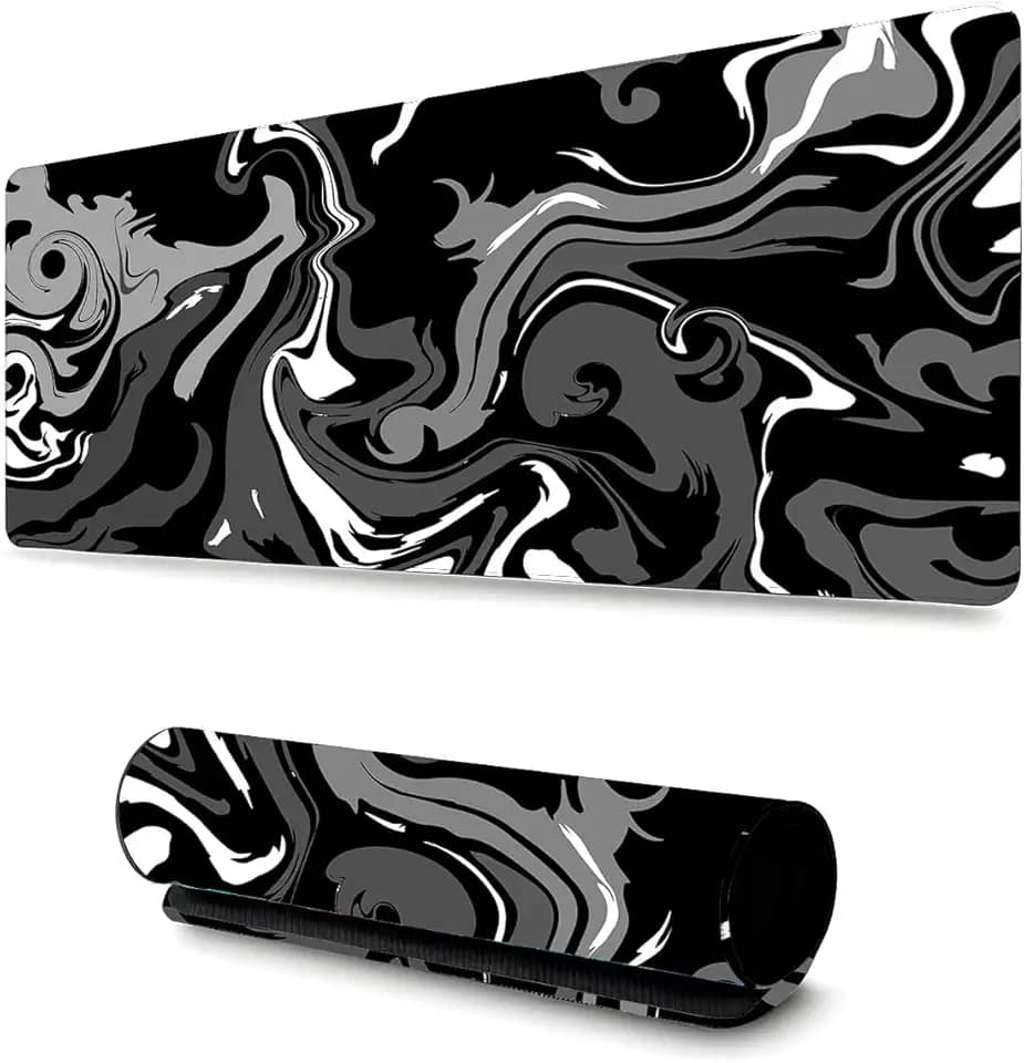 Mouse Pad Gamer Profissional Grande Confortavél Anti Derrapante 90x40 Escritório - Abstrato Preto e Branco