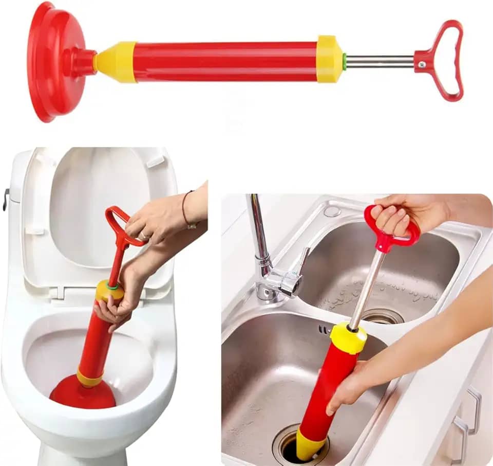 Desentupidor de Vaso Sanitário com Bomba Manual de Alta Pressão – Remove Entupimentos em Pias, Ralos, Canos e Vasos – Ventosa de Silicone Resistente e Haste de Metal Durável