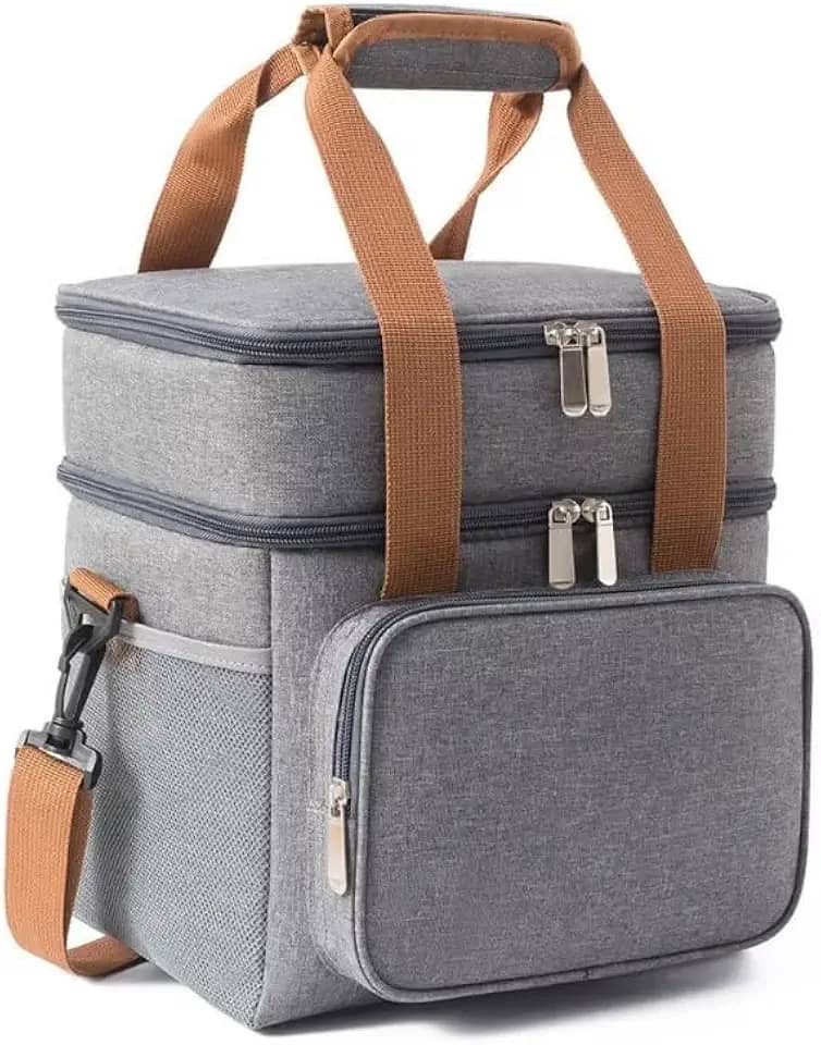 Bolsa Térmica Grande Espaçosa Dois Compartimentos Lancheira Para Marmita, Passeio, Escola, Faculdade, Trabalho Bolsa Para Marmita, Deluxe (Cinza)