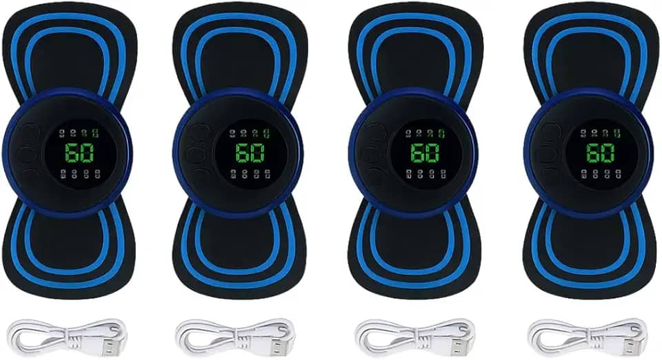 Kit Com 4 Mini Massageador Pulso Elétrico Portátil Recarregável Dor Pescoço Coluna Pernas Estimulador Ems Pequeno Alivia Dor Tensão Muscular Crossfit Atividade Corporal Marca RSI