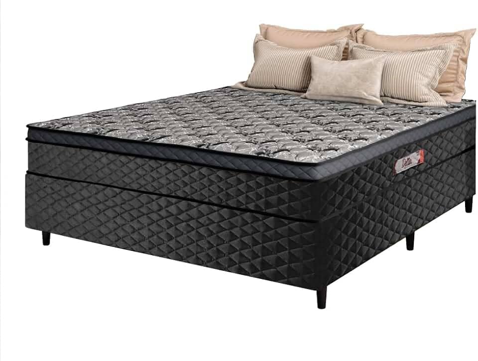 Cama Box Casal Conjugada Molas Ensacadas Delta 138x188x60cm Cinza/Preto Hellen