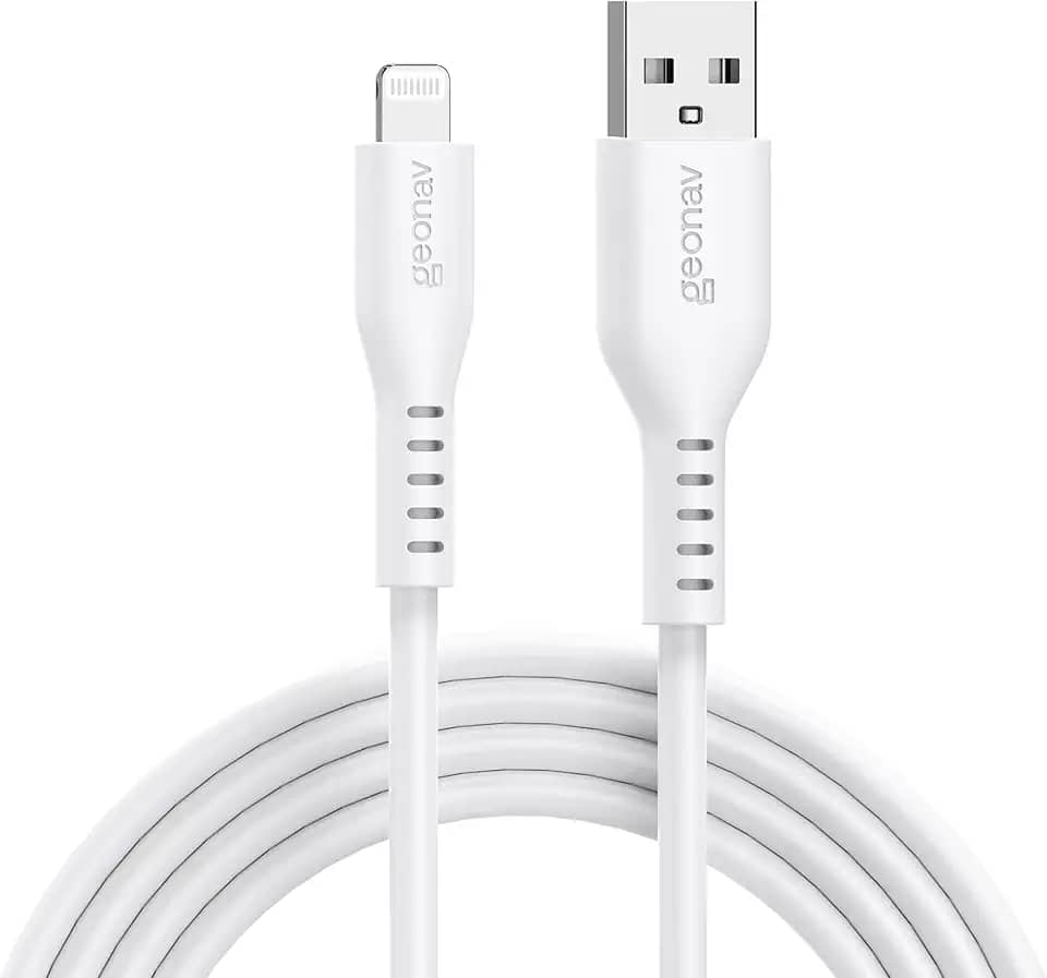 Geonav Cabo de Silicone USB-A para Lightning, carregamento até 12W, Silicone resistente, 1,5m, ESLISWT, Branco