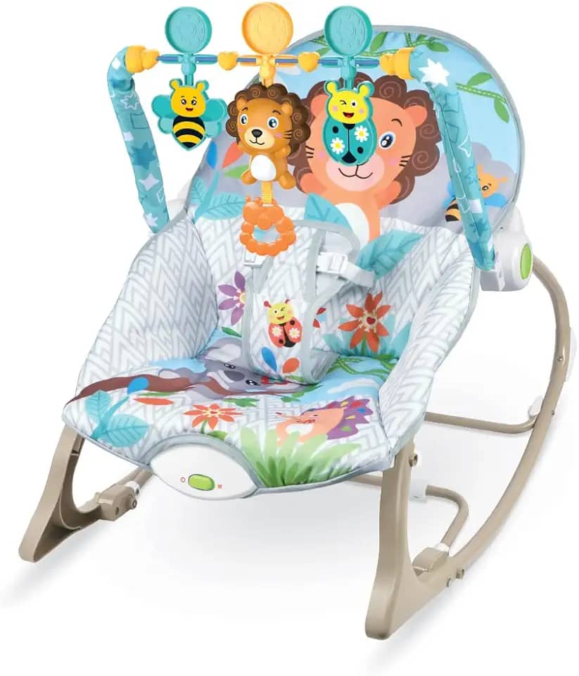 Maxibaby Cadeira de Descanso e Balanco Funtime Leão, Cinto 3 Pontos, (Até 18 kgs), Multicolorida