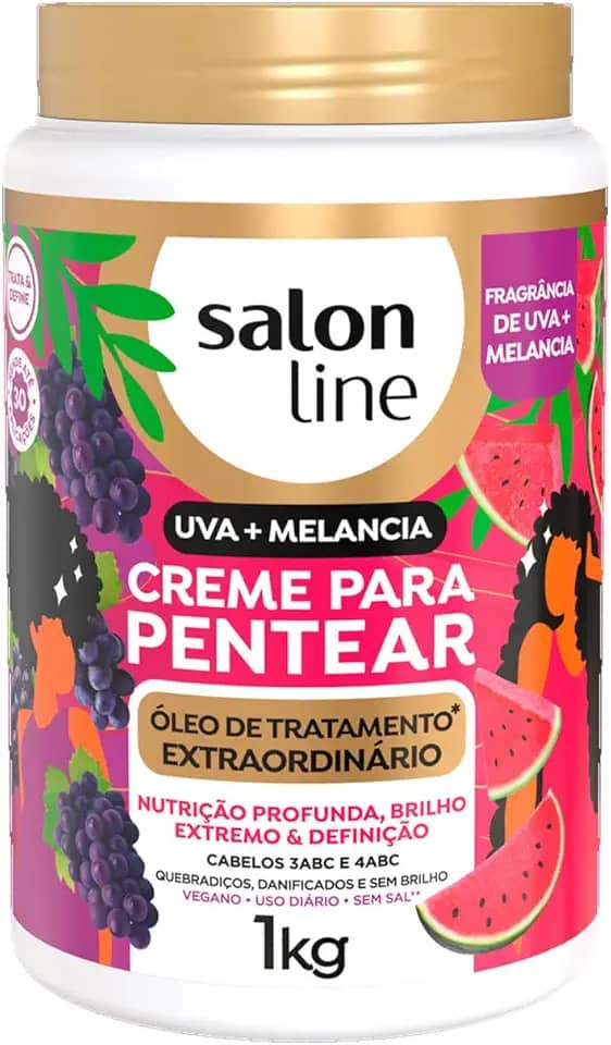Salon Line, Creme para Pentear, Uva + Melancia Óleo de Tratamento Extraordinário, Vegano - Para Cabelos Ondulados, Cacheados e Crespos, 1kg