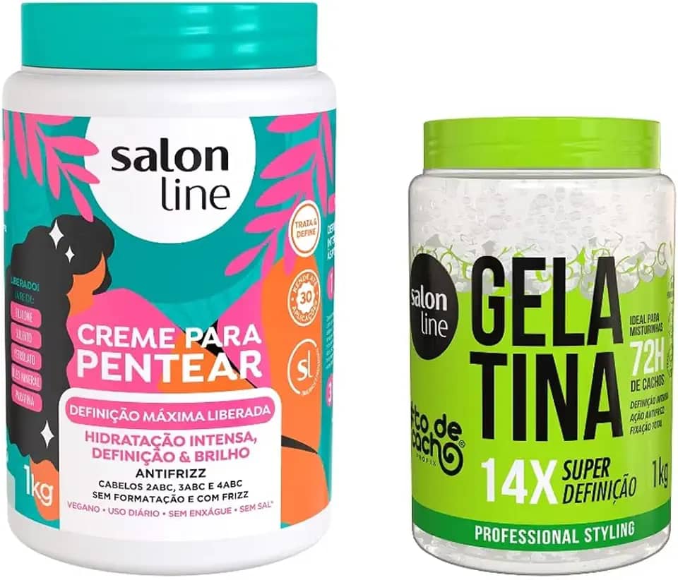 Salon Line, Kit Creme de Pentear, Definição Máxima + Gelatina Capilar, Super Definição, Vegano - Para Cabelos Ondulados, Cacheados e Crespos, 1 kg