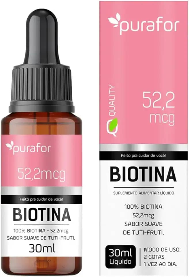 Biotina em Gotas 30ml 52,2mcg - Suplemento Alimentar - Cabelo e Pele - Vitamina B7 100% Pura