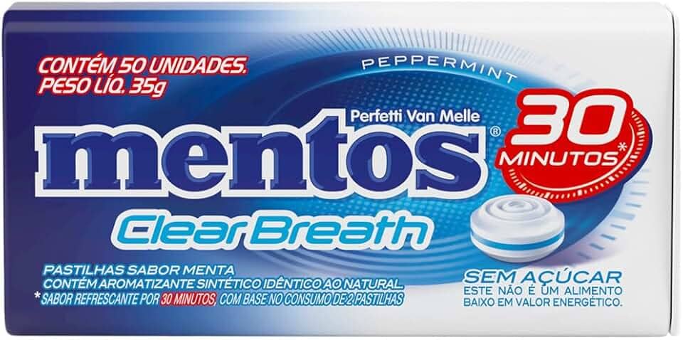 Pastilhas, Mentos, Clear Breath Peppermint, Sem Açúcar, Sabor de Menta - 35g | 50 Unidades