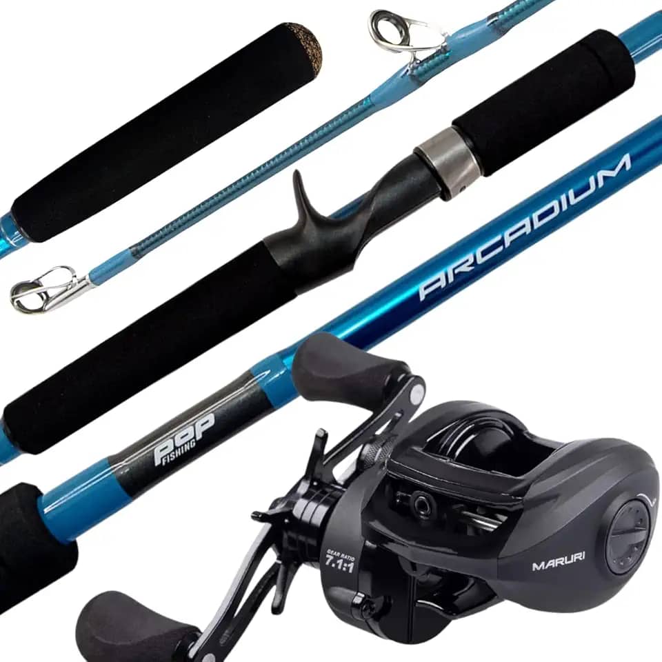 Maruri Kit de Pesca Vara Arcadium 2,40m 60lbs com Carretilha Black Tamba BT11, 7 Passadores, Carbono IM6