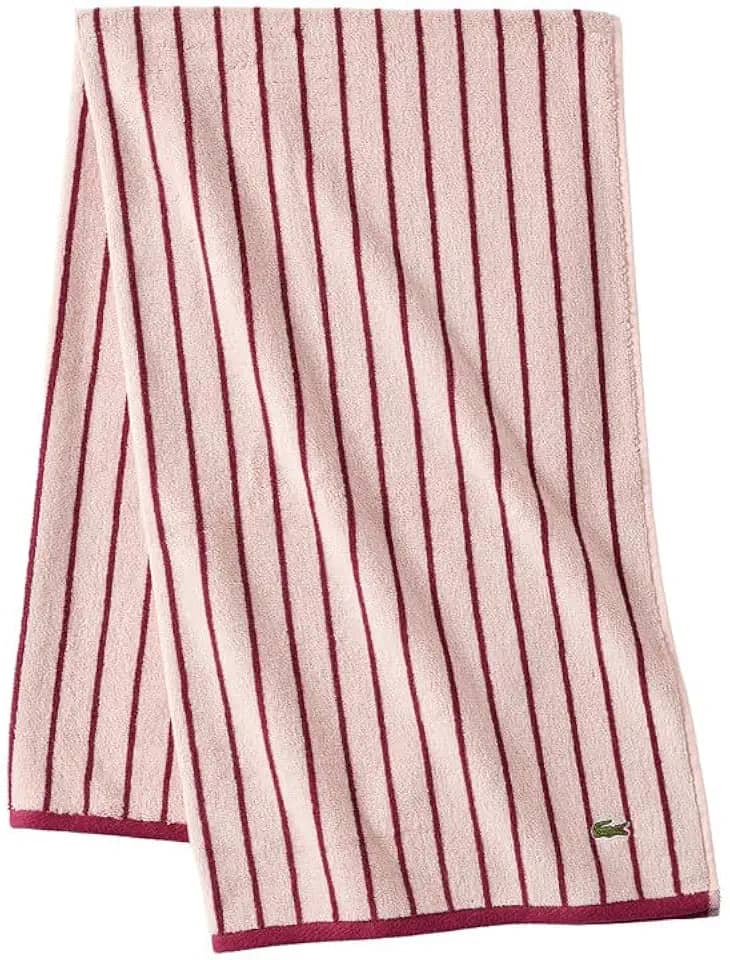 Lacoste Toalha de marca central — Design listrado jacquard 100% algodão macio, leve, absorvente e durável, secagem rápida, rosa, toalha de banho 76.2 cm x 132.1 cm