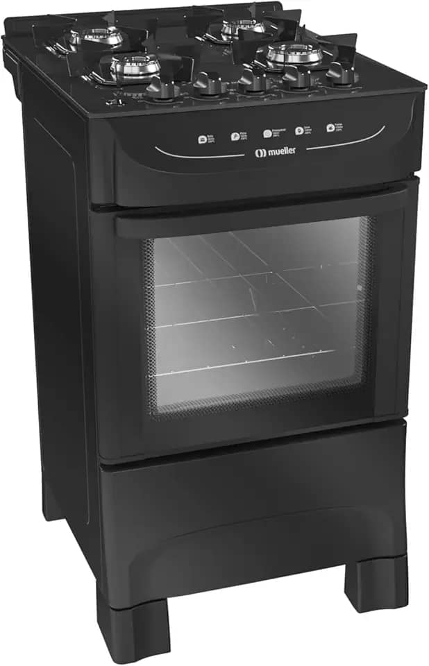 Fogão Mueller preto fosco 4 Bocas com mesa de vidro e acendimento Mfv4bb