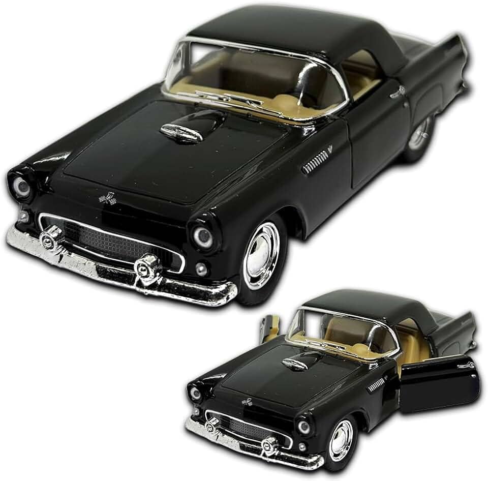 Miniatura de carro Ford Thunderbird 1955 1/36 em metal, 12 CM, Rodinhas em borracha e com Fricção, Carrinho de ferro colecionável, Resistente a quedas, Acabamento excelente (Preto)