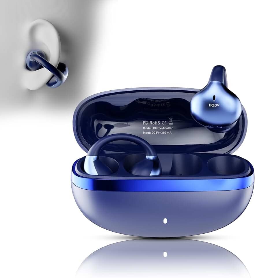 AriaClip Fones de ouvido esportivos sem fio com microfone Som Hi-Res fones de ouvido Bluetooth 6.0 ouvido aberto Carregamento rápido para 40 horas de reprodução IPX5 conexão multiponto (Azul)