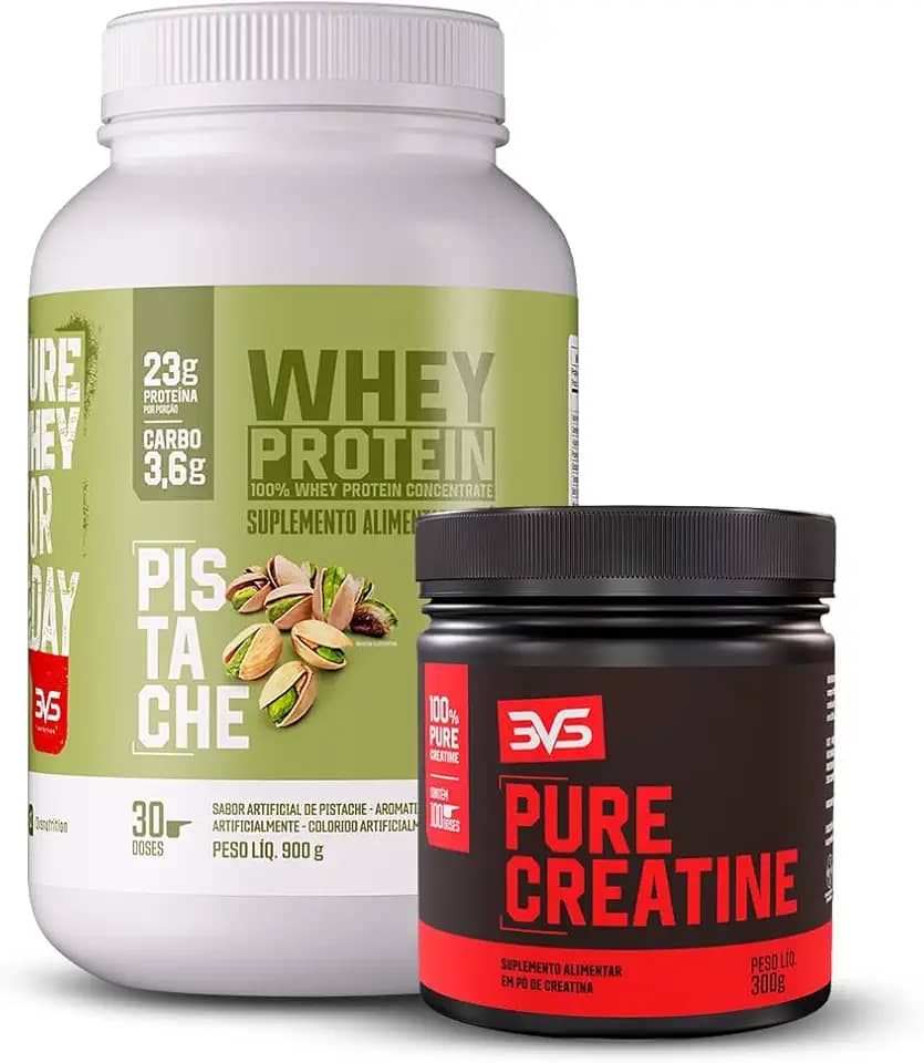 3VS Nutrition Combo Creatina Pura 300g + Whey Protein 100% 900g Sabor Pistache