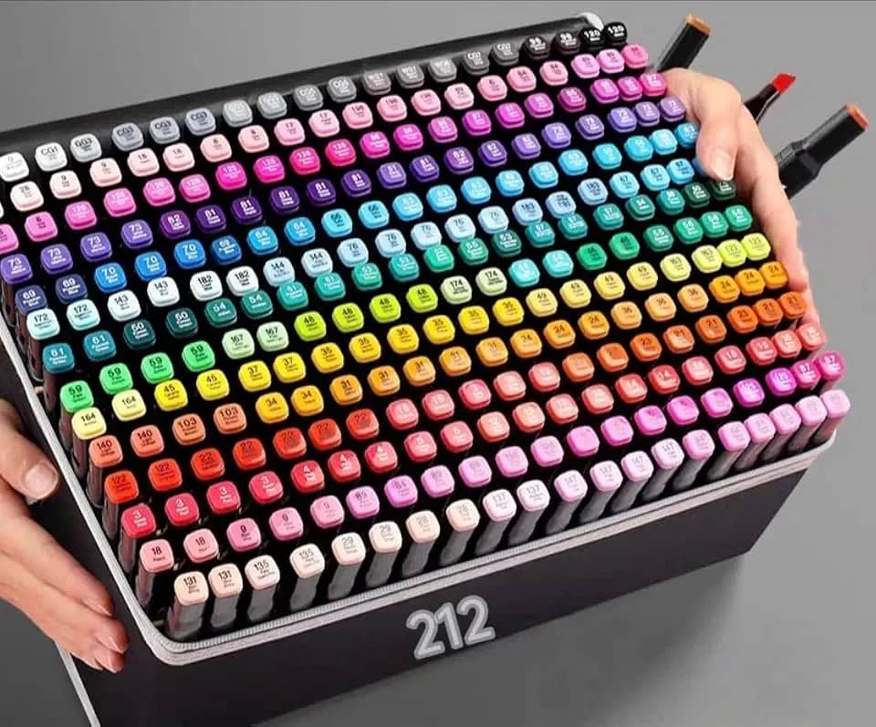Conjunto de Canetas Marcador Permanente 212 Cores Profissional Canetinhas para Colorir Touch com Ponta Dupla para Desenhos Profissional e Escolar com Estojo para Transporte