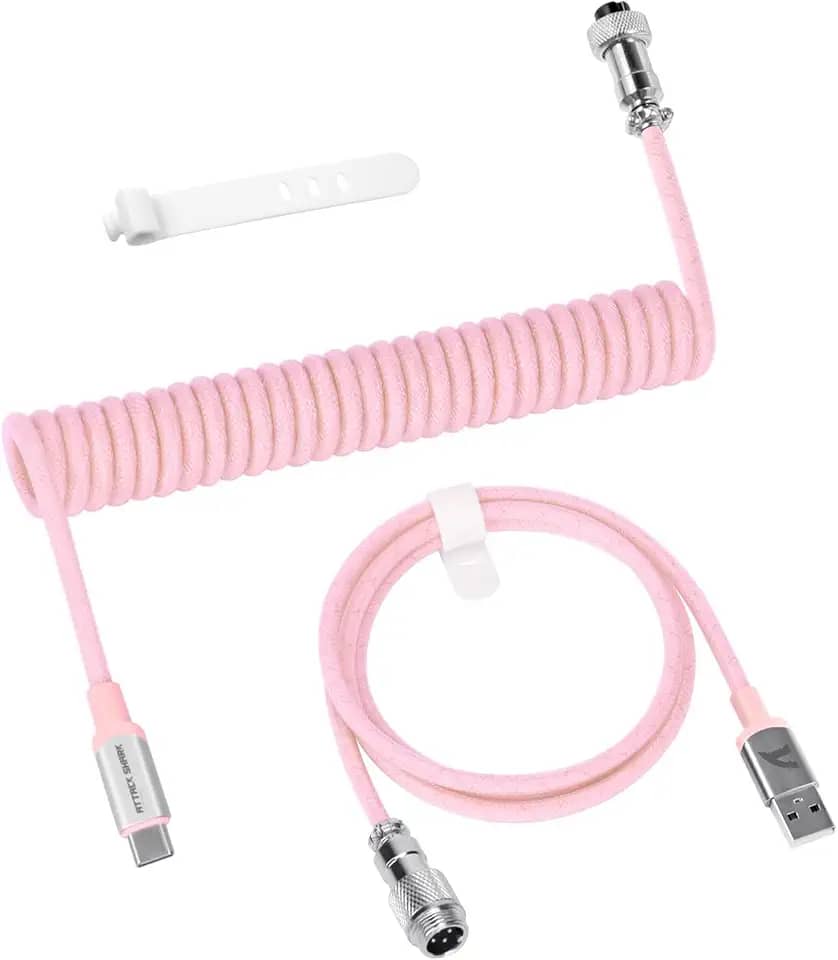 Cabo de teclado espiral ATTACK SHARK C01 PRO, cabo USB C enrolado personalizado para teclado mecânico de jogos, cabo de aviador de metal tipo C para USB-A, cabo de teclado de carregamento trançado de