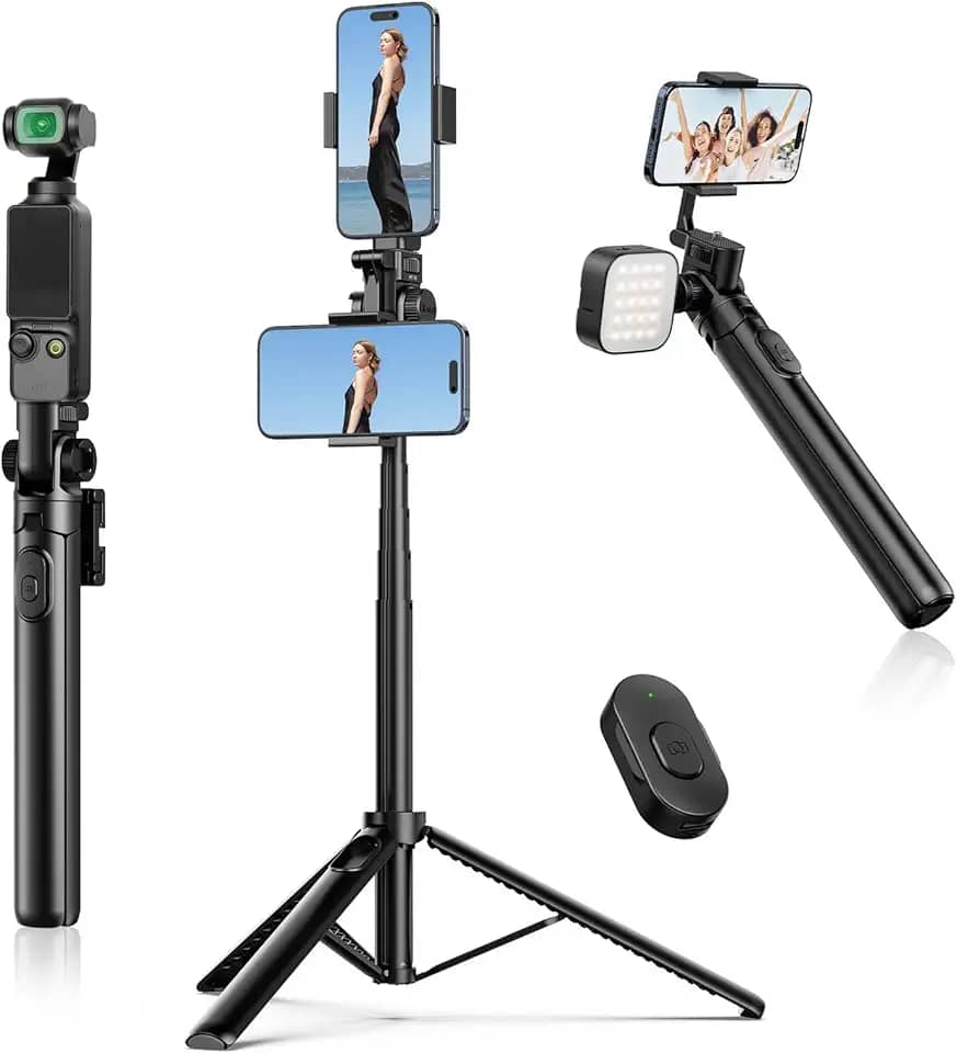 ULANZI MT-70 Tripé Extensível para Celular, Tripé de Vlog de 63' com 2 Clipes para Celular, Rotação de 360° para Câmera Dupla, Leve para Viagem