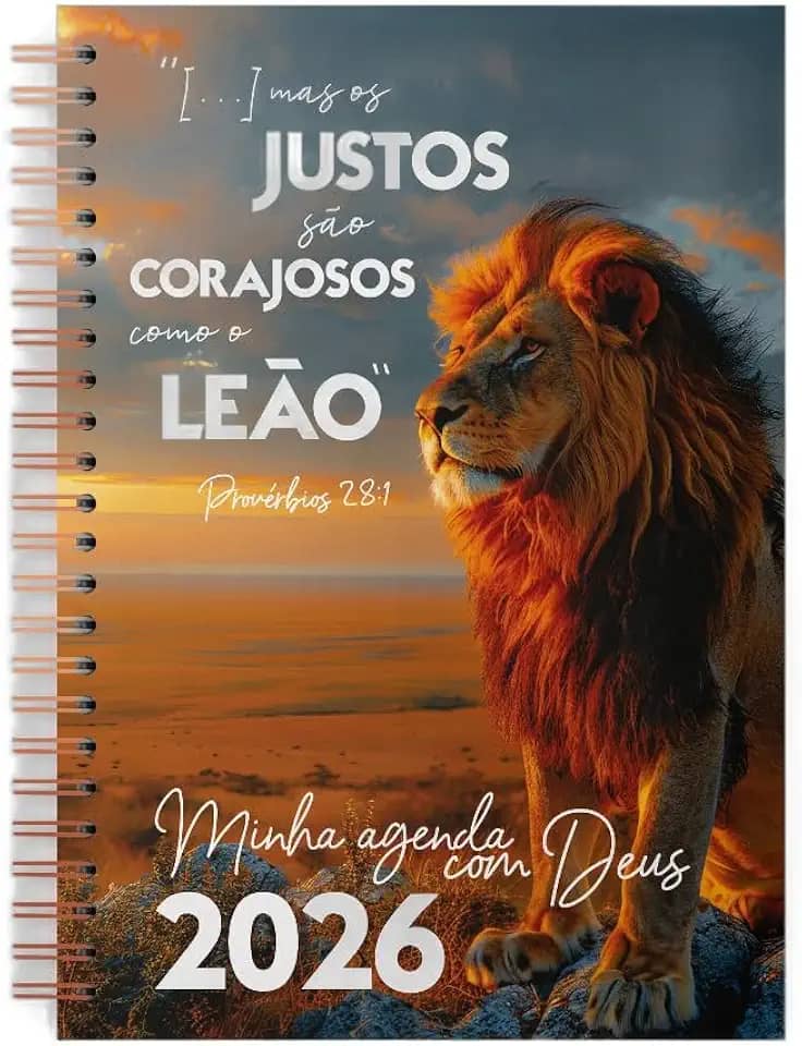 Minha Agenda com Deus 2026 Leão de Juda | Agenda Cristã com Mensagens Bíblicas Diárias | Um Dia por Página | Capa Dura Provérbios 28:01 | Planeje Seu Ano com Fé, Propósito e Organização