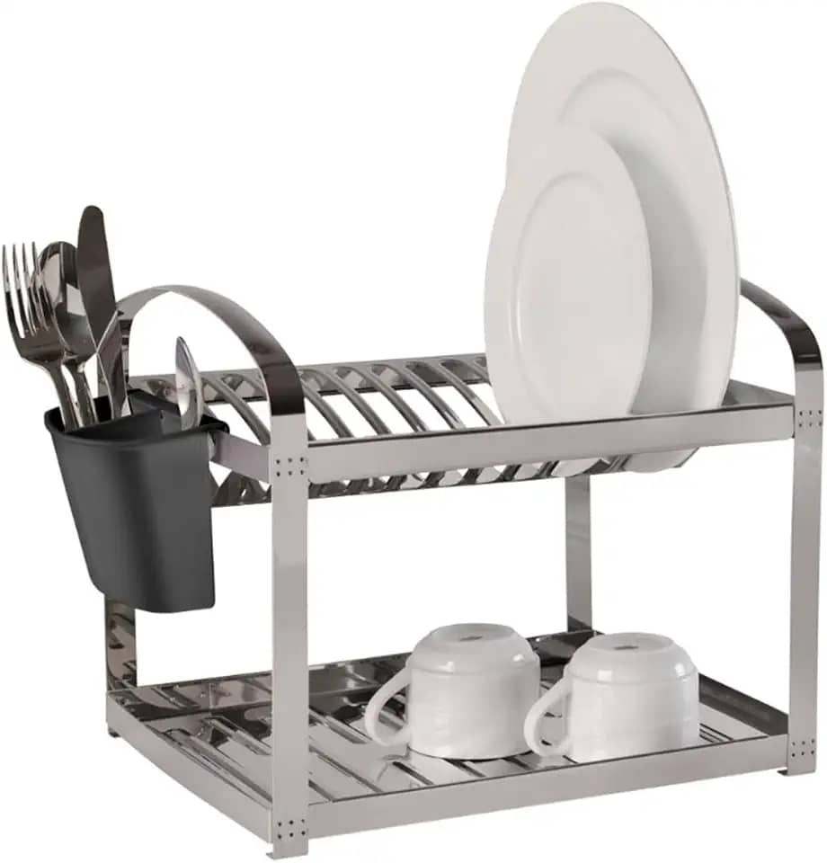 Escorredor 12 Pratos com Escorredor de Talheres Plástico Suprema, 41,5 x 27 x 28,5 cm, Aço Inox, Brinox