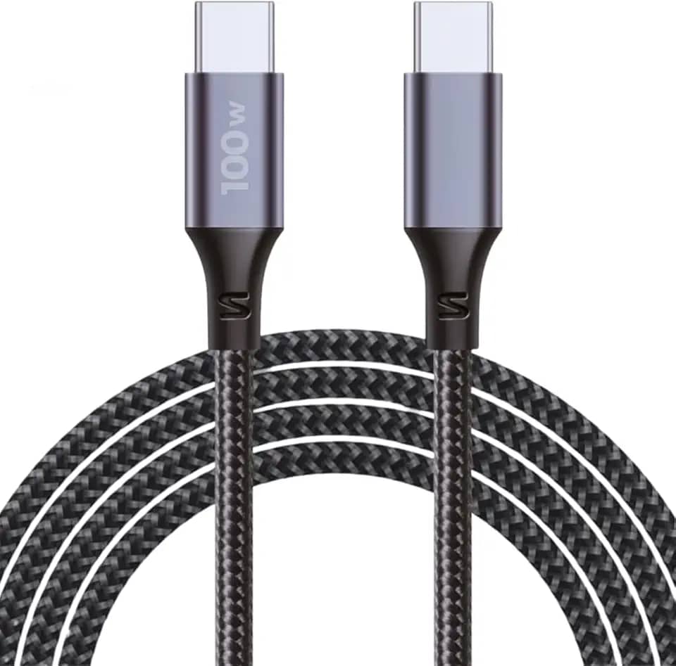 Cabo USB C Turbo Tipo-C Trançado Compatível com iPhone e Samsung Resistente Carregador USB-C 2 Metros 100W Cabo USB Tipo C para Tipo C Carregamento Rápido Compatível com Cabo iPhone USB C