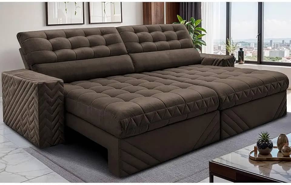 Sofá Retrátil e Reclinável 3,00m Molas Ensacadas Max Spring Velusoft Café Cama Inbox