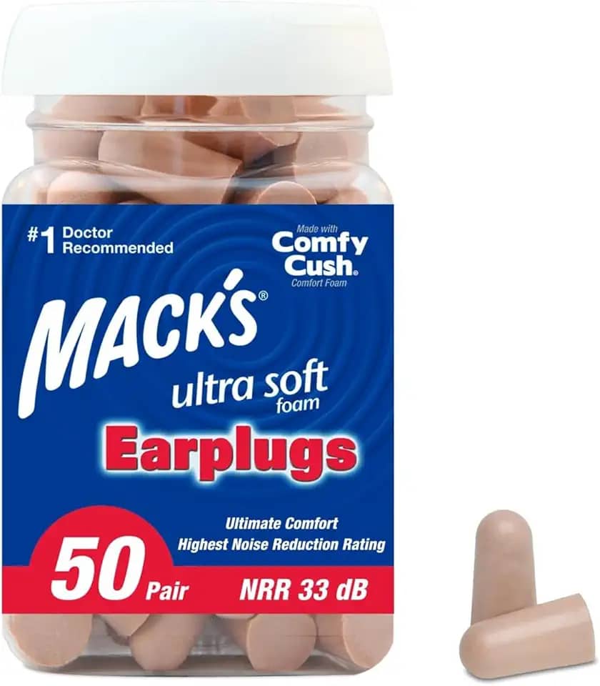 Mack's Tampões de ouvido de espuma ultramacia, 50 pares – NRR mais alto de 33 dB, protetores auriculares confortáveis para dormir, ronco, viagem, shows, estudar, ruído alto, trabalho