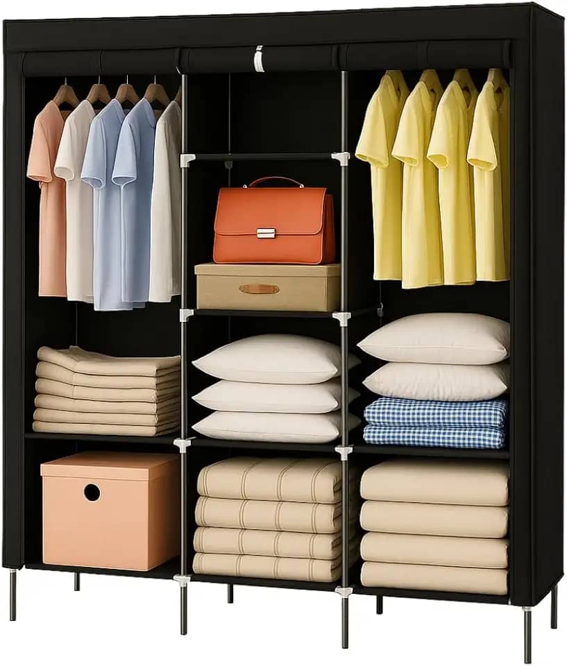 Guarda Roupa Dobrável Preto Organizador De Roupa Armário Grande Closet Ideal para Apartamento