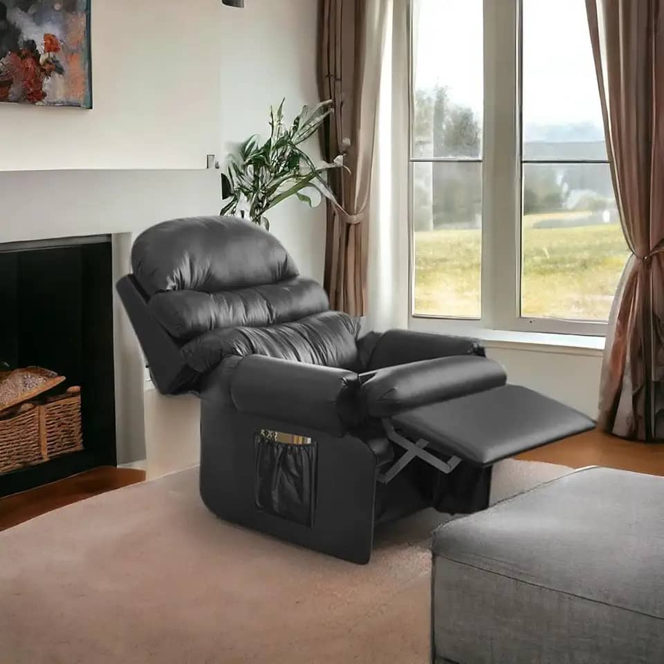 Poltrona do Papai Amamentação Reclinavel Sala Quarto Corino Corano Acolchoada Preto Top Sofas