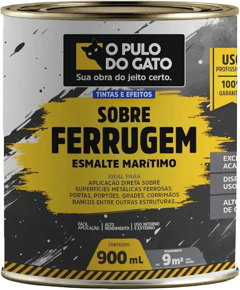 Tinta Esmalte Sobre Ferrugem - 900ml Pulo do Gato (Preto)