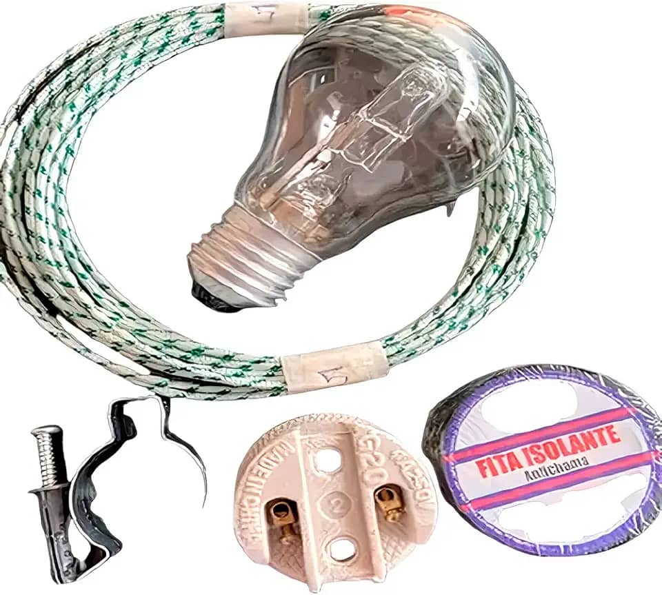 Kit Lâmpada Churrasqueira 170w 127v, Fio 2 m, Fita Isolante e Soquete Porcelana