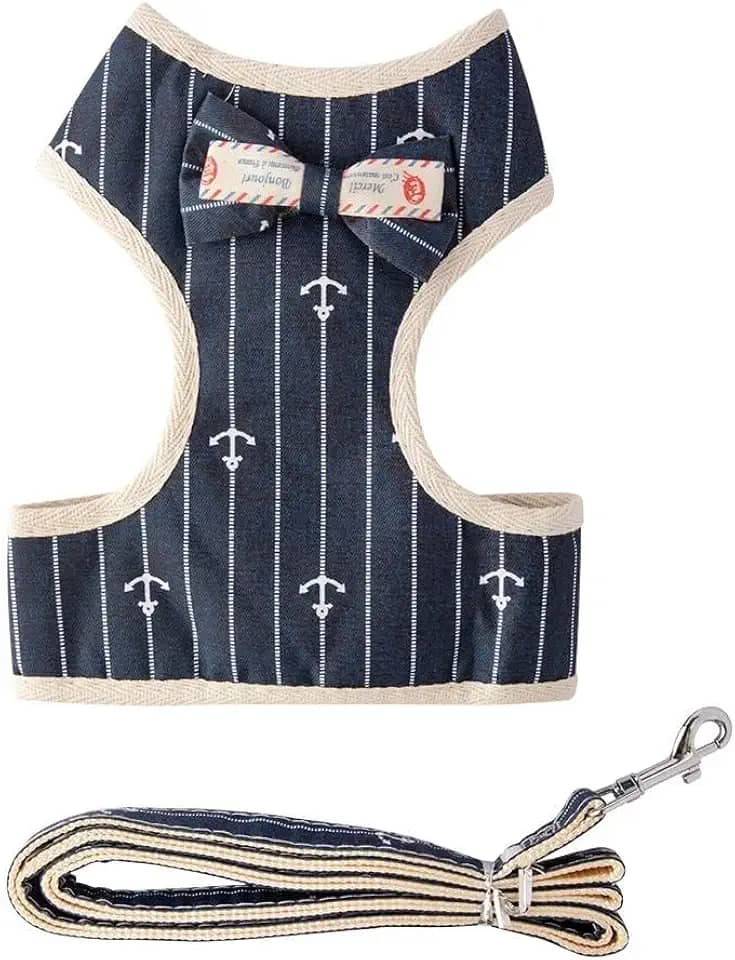 Fluffie Coleira Peitoral para Cachorros e Guia Estampada Yorkshire Shih-Tzu (P, Azul)