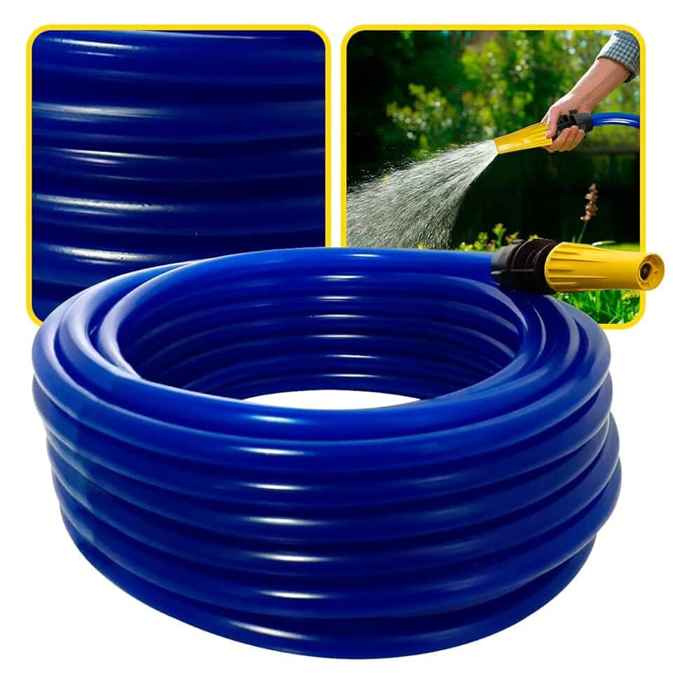 Mangueira de Jardim Antitorção com Parede Reforçada e Esguicho e União Adaptador de Torneiras Acoplados (Mangueira Azul, 20 metros)