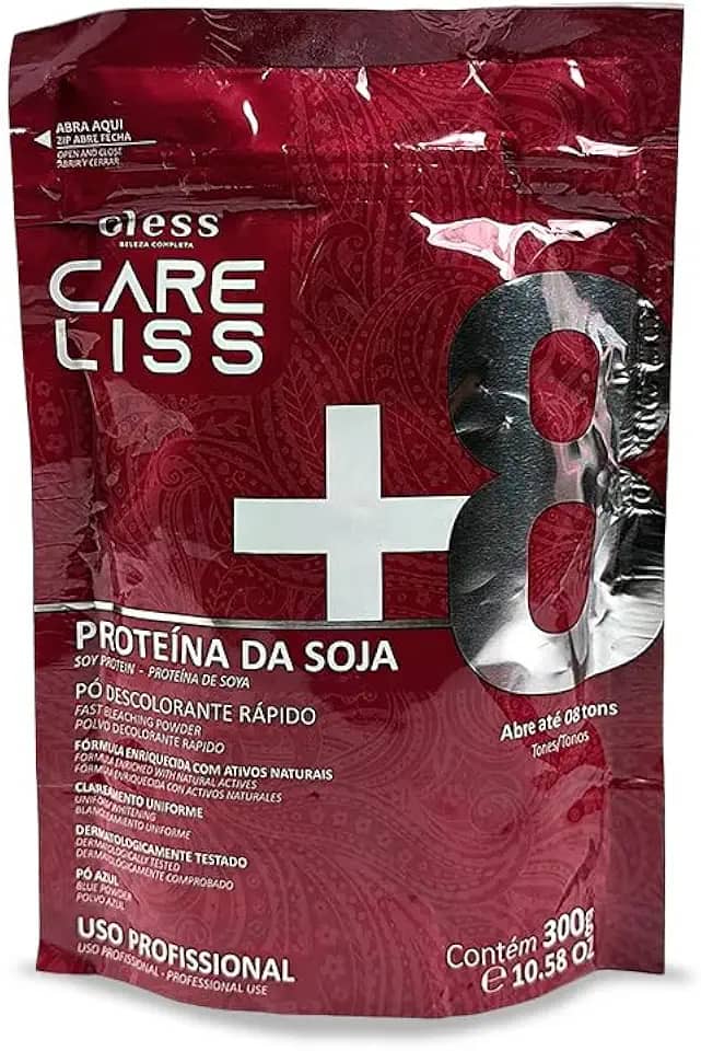Pó Descolorante Proteína Da Soja 8 Tons Care Liss 300g - Descoloração Rápida e Eficiente, Protege os Fios, Fórmula Inovadora com Proteína da Soja, Ideal para Todos os Tipos de Cabelos e Técnicas de Clareamento
