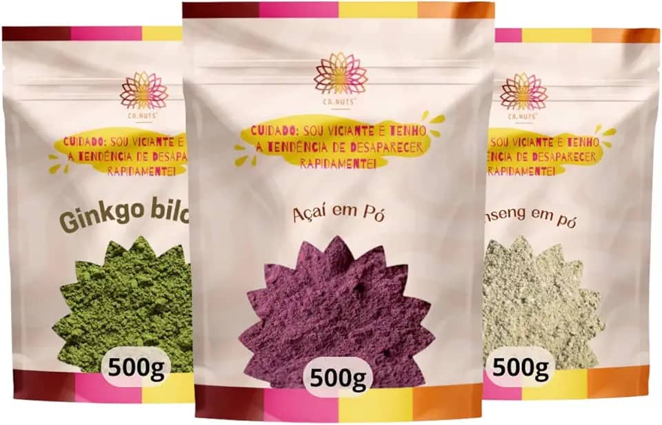 Kit Foco e Concentração Ca.Nuts | Gink-goBilo-ba, Ginseng em Pó e Açaí em Pó | Foco, energia e Concentra de forma saudável e natural | Mais concentração e foco no seu dia a dia.
