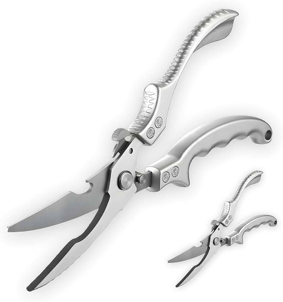 Tesoura de Cozinha Inox Multiuso Profissional 25 CM com Trava de Segurança Cortador Cortar Frango Peixe Legumes Verduras Ossos Carnes Cabo Ergonômico Antiderrapante