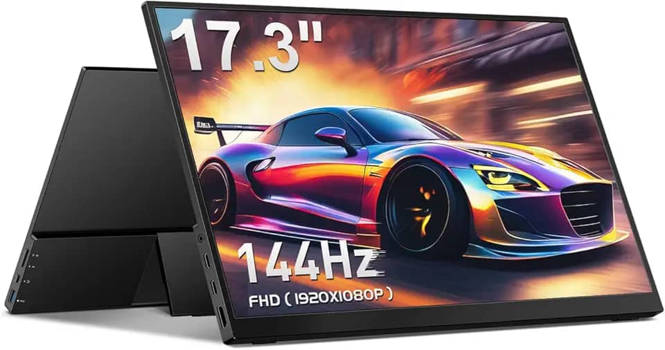 Monitor de jogos portátil de 43.9 cm FHD 144Hz HDR, monitor de viagem com suporte e alto-falantes, USB-C HDMI externo para laptop, Mac, Xbox Switch PS5/4