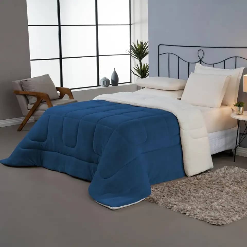 Coberdrom Cobertor Dupla Face Casal 1 Peça Edredom Reversível Manta Soft e Sherpa de Carneiro Aconchegante Roupa de cama Aquecida (Casal) (Areia)