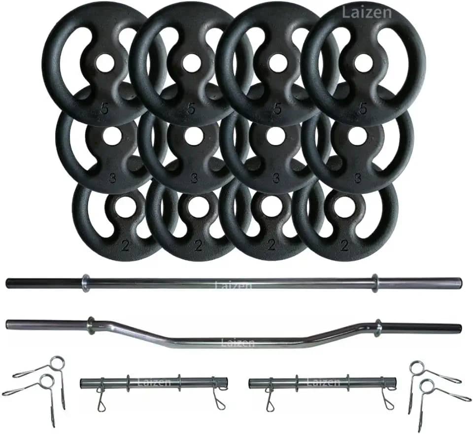 Kit de musculação Laizen 40kg Anilhas + 2 Barras 40 + Barra 150 + Barra W