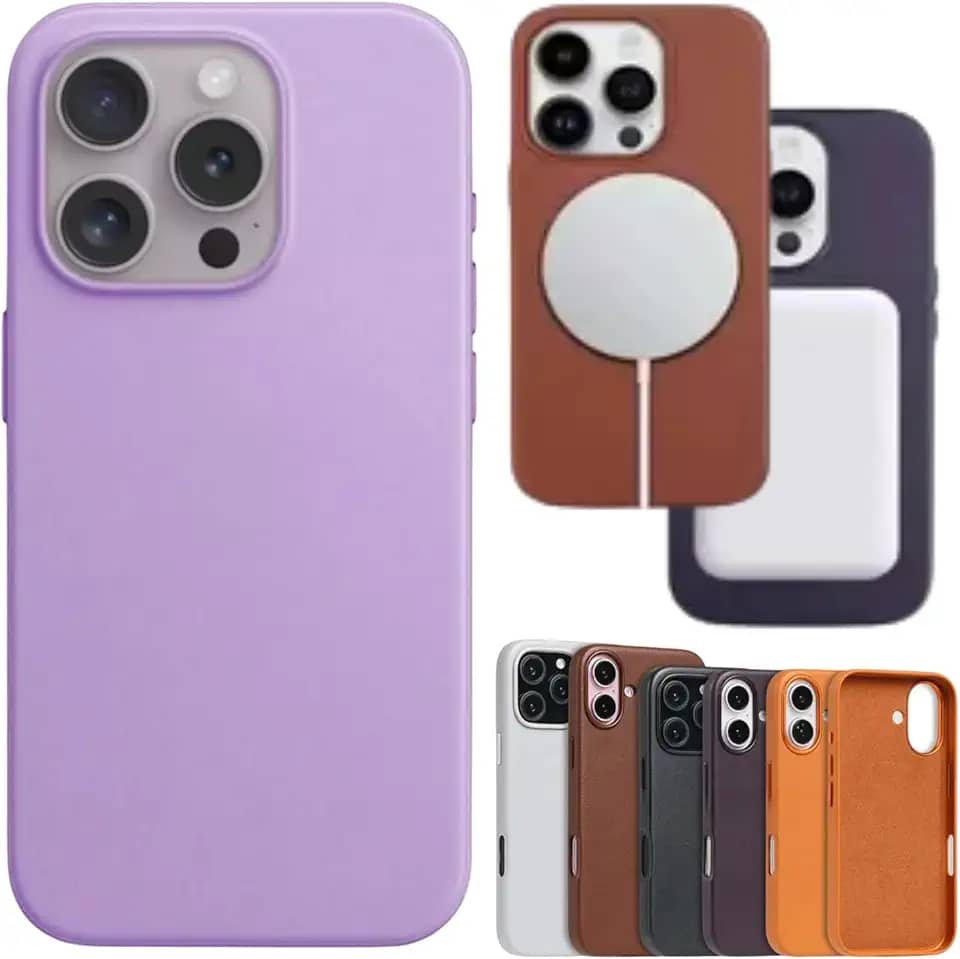 [GL CASES] Case Capa Capinha De Celular Couro Para iPhone 15 | iPhone 15 Pro | iPhone 15 Pro Max Compatível Com Carregador Por Indução Magnética Magsafe (Lilás, iPhone 15 Pro Max)