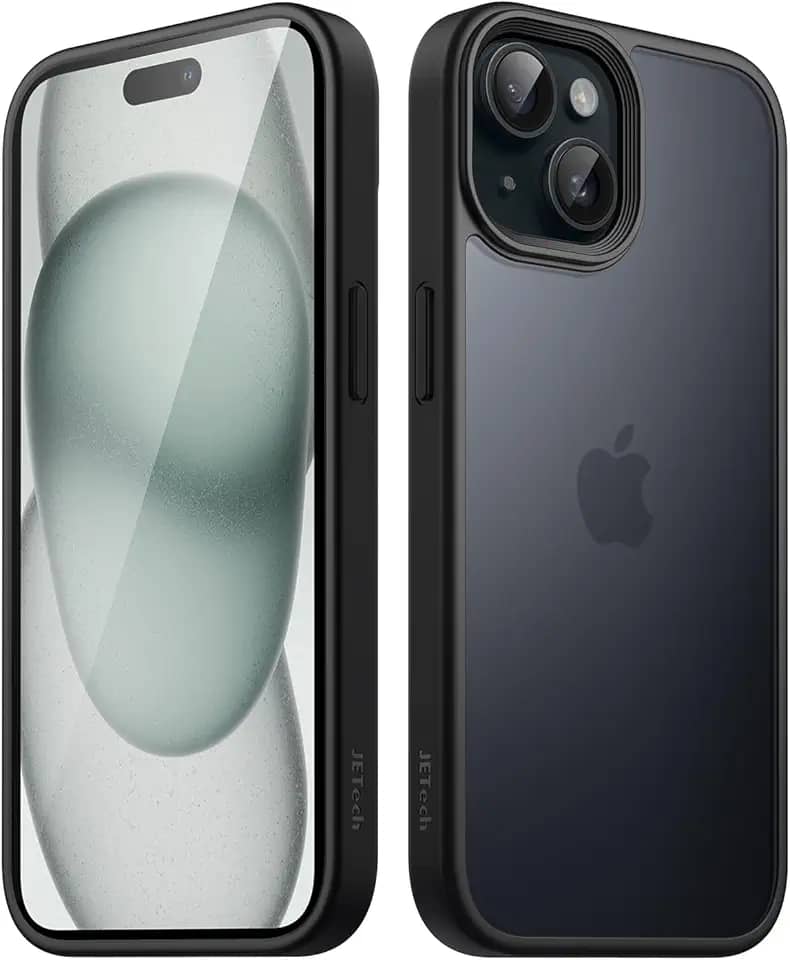 JETech Capa Fosca para iPhone 15 6,1 Polegadas, Proteção Contra Quedas de Grau Militar à Prova de Choque, Case Traseira Translúcida Fosca para Telefone, Capinha Anti-Impressão Digital (Preto)