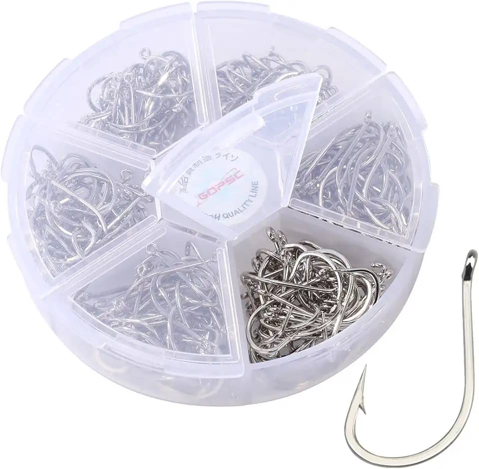 Kit 300 Anzóis Brancos-Prateados, 10°-15°, 50 Unidades de Cada Tamanho, para Pesca de Tilápia, Lambari e Carpa