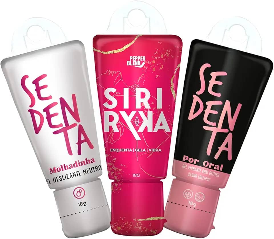 Kit 3 Produtos Sex Shop Sedenta Molhada Gel Deslizante Íntimo Siriryca Excitante Feminino Oral Lollipop Pepper Blend