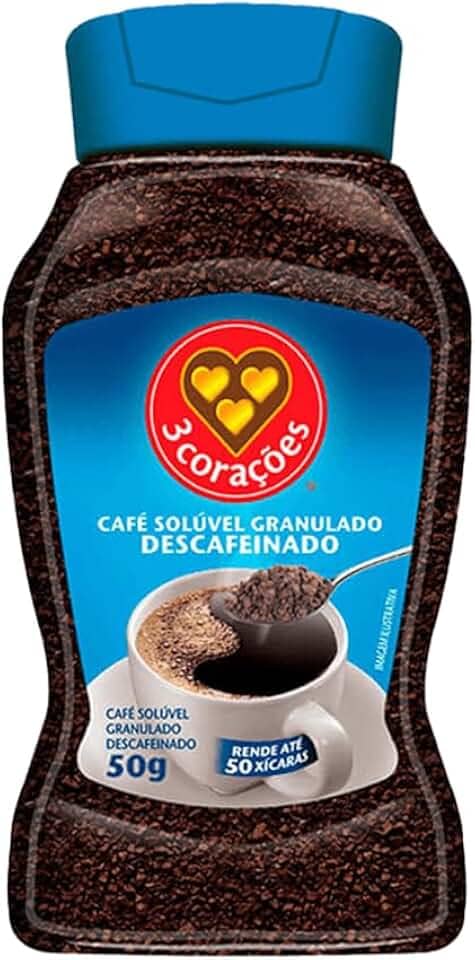 3 Corações Café Solúvel Descafeinado, Vidro 50G