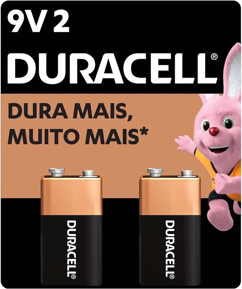 Duracell Bateria Alcalina 9V Com 2 Unidades – Ideal para Detectores de Fumaça e Microfones sem Fio
