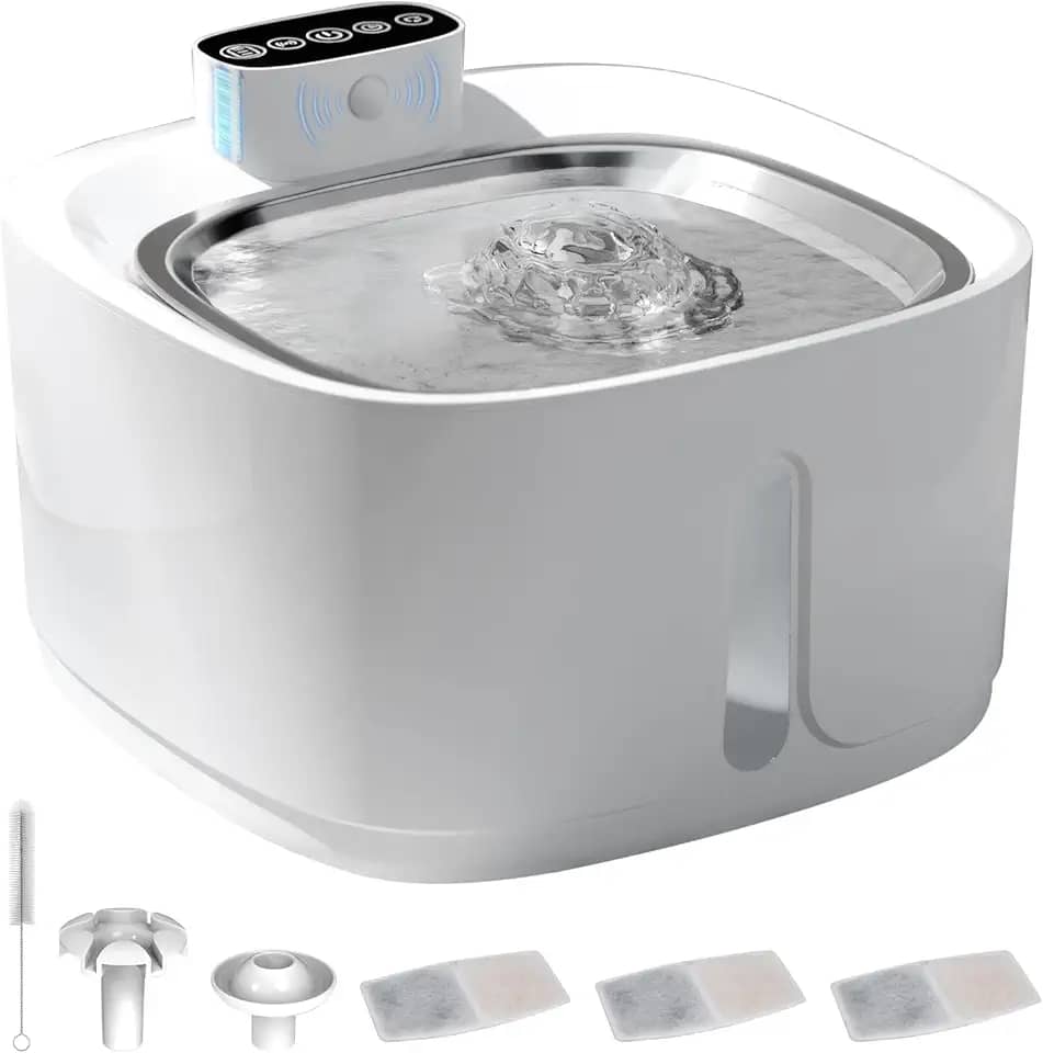 bebedouro para gatos sem fio com sensor, 3,2 L fonte de água para animais de estimaçãoCom bandeja de água de aço inoxidável, fontes dispensadoras de água corrente para gatos,3 conjuntos de filtros