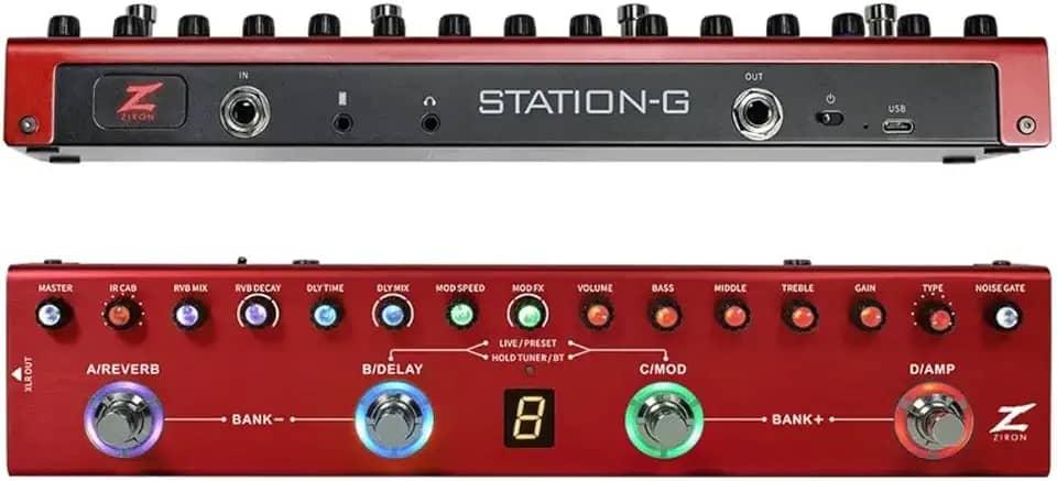 Pedaleira Ziron Station-G guitarra IR 9 pré amps drive chorus reverb delay