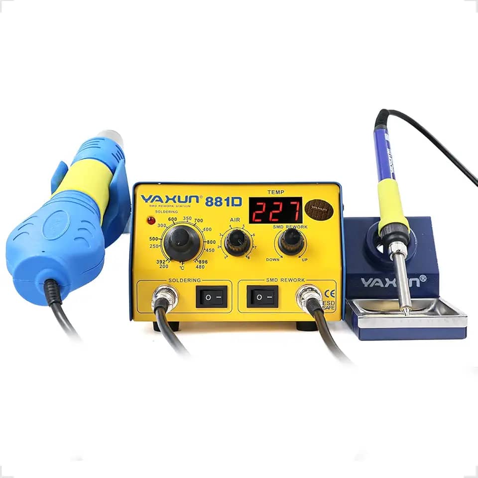Estação De Solda E Retrabalho Automática BGA 2 Em 1 SMD Estação De Ar Quente E Solda Soprador Ferro Yaxun 881d (AZUL, 110V)