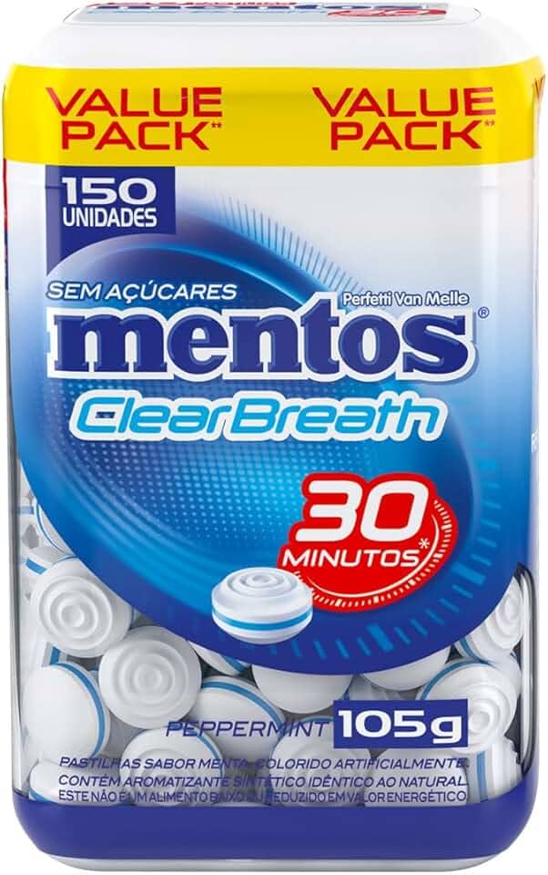 Pastilhas, Mentos, Clear Breath Peppermint, Sem Açúcar, Sabor de Menta - 105g | 150 Unidades