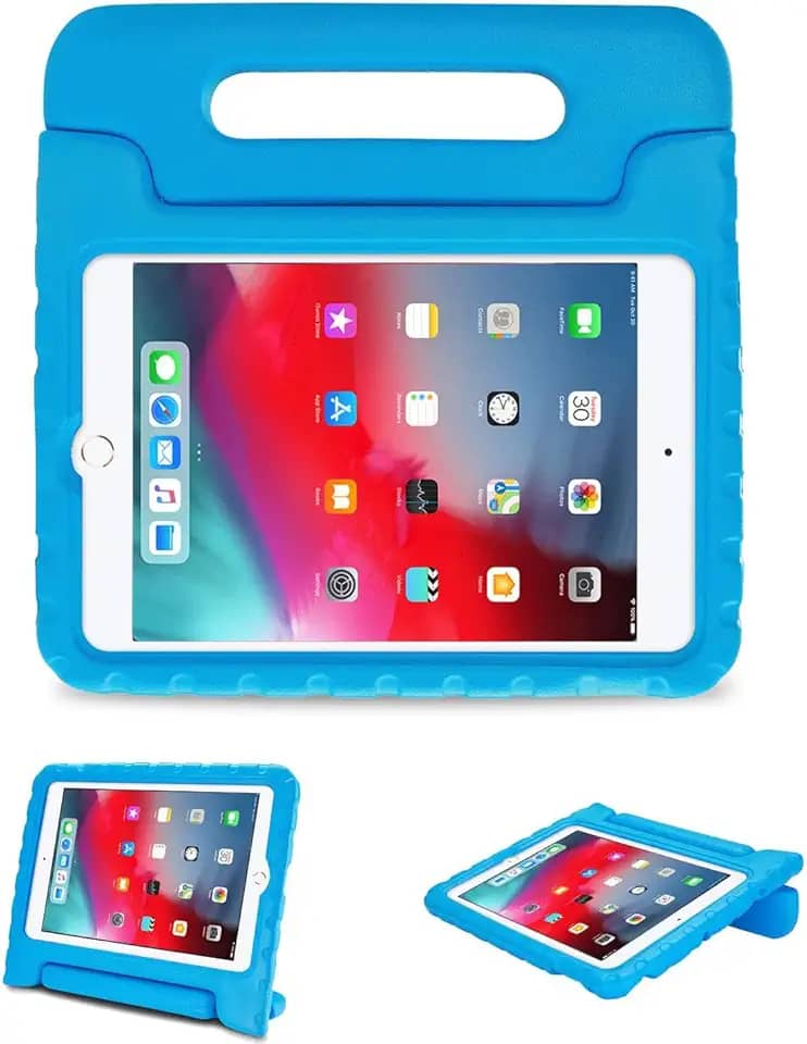 Capa Infantil Maleta Compatível Para iPad Mini 1 2 3 A1432 A1454 A1455/A1489 A1490 A1491/A1599 A1600 (2012-2014)-AZUL,Anti imapcto,EVA, Emborrachada, Leve