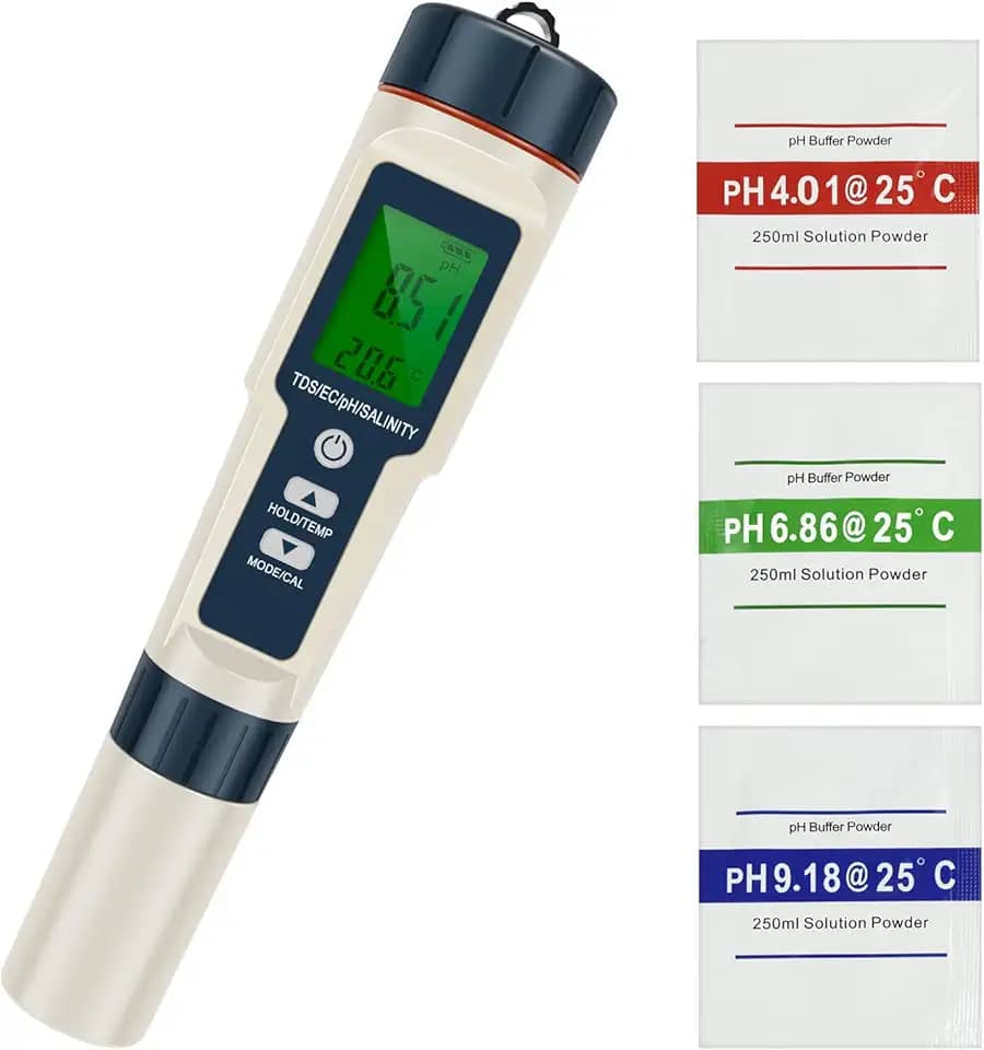 Termômetro 5 em 1 PH/TDS/EC/Salinidade/Visor LCD, Medidor de PH, Testador Digital, Design de Retroiluminação de Alta Precisão, Medidor de Salinidade da Água com Compensação de Temperatura para Piscina